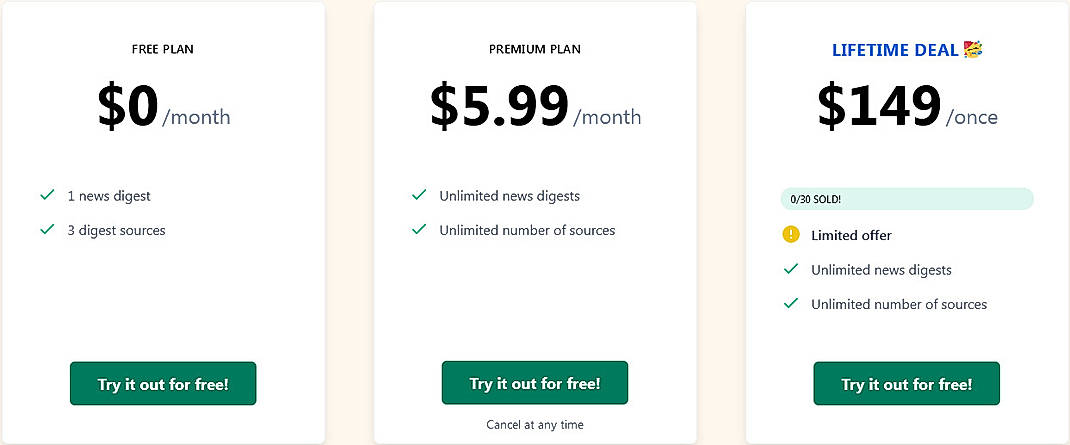 Pricing screenshot