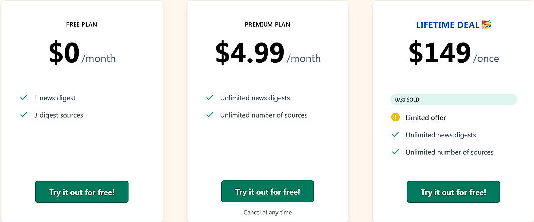 Pricing screenshot