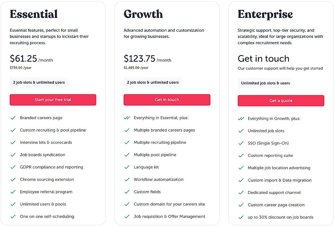 Pricing screenshot