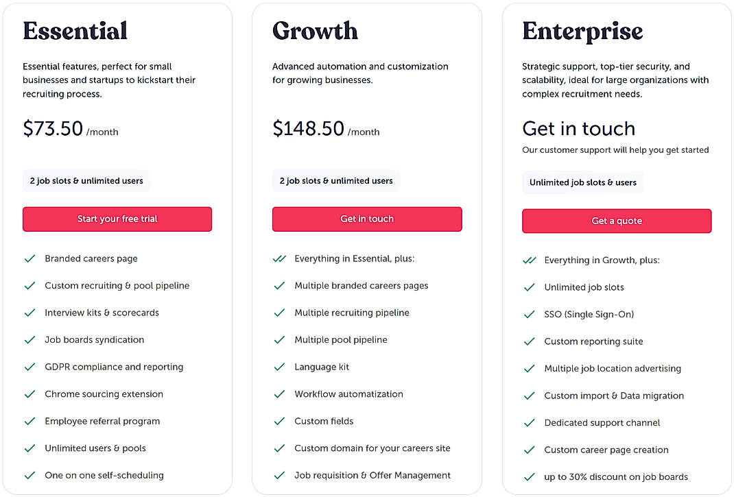 Pricing screenshot