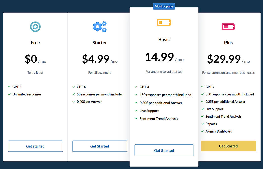 Pricing screenshot