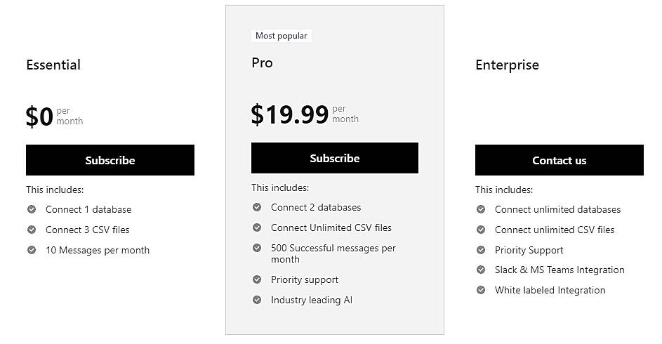 Pricing screenshot