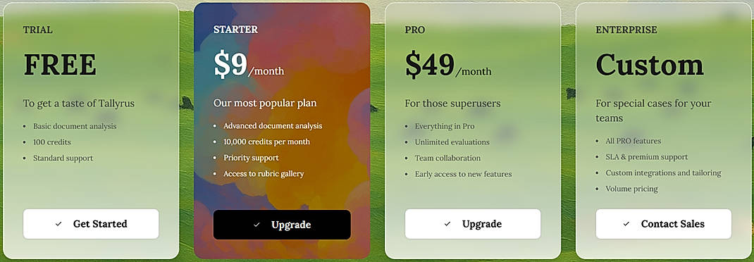 Pricing screenshot