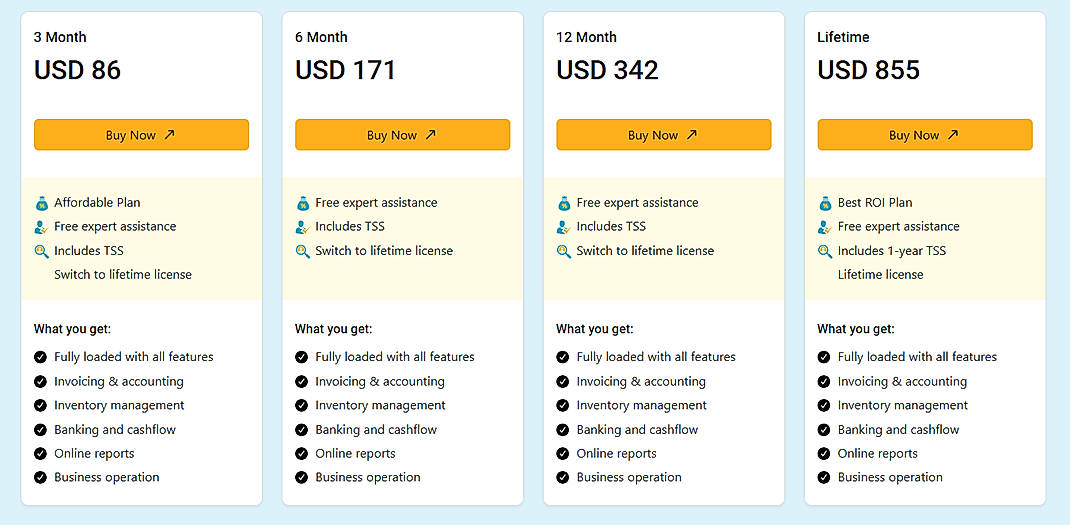 Pricing screenshot