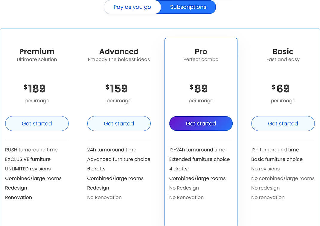 Pricing screenshot