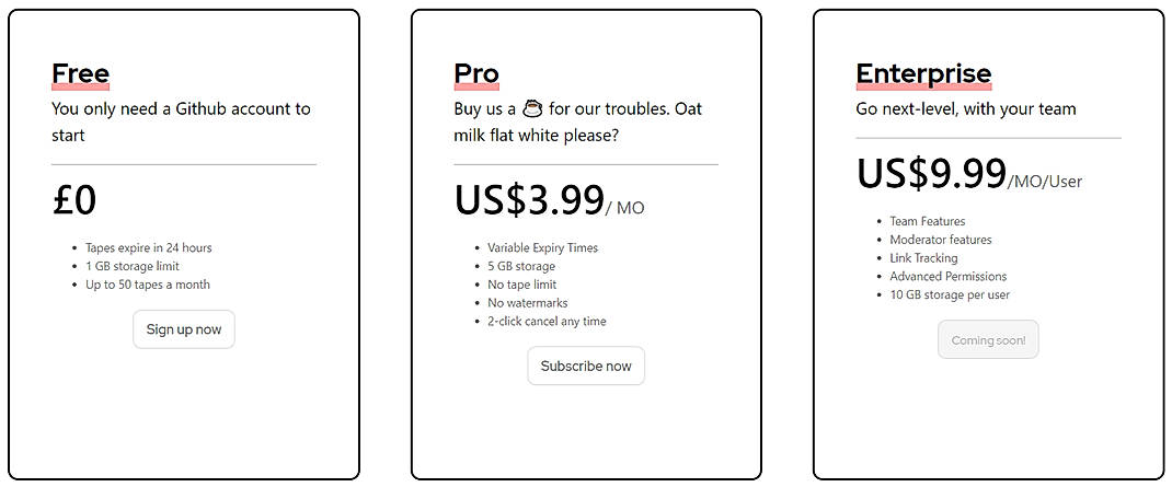 Pricing screenshot