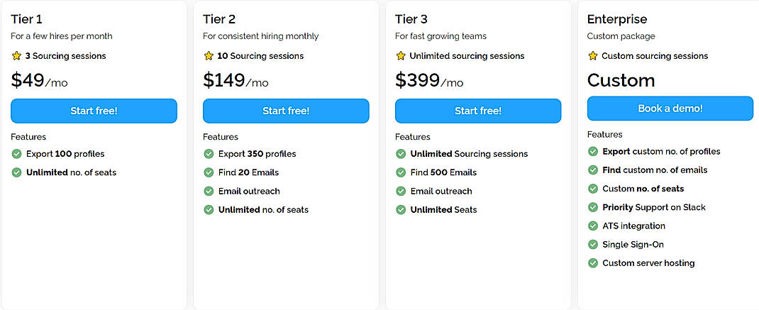 Pricing screenshot