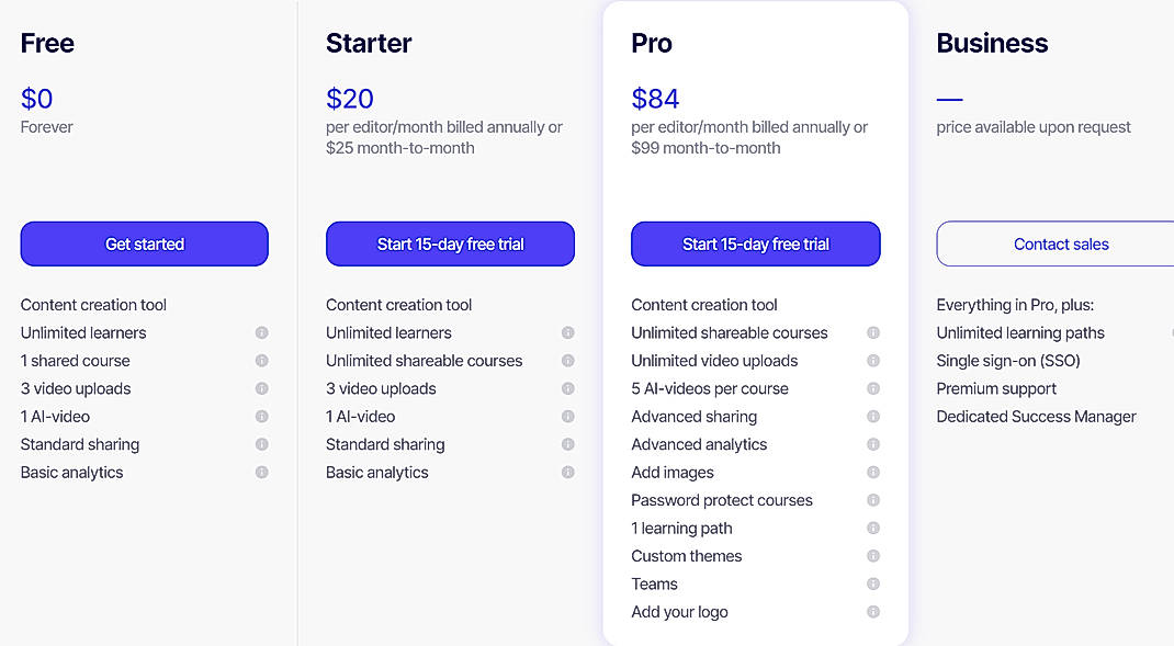Pricing screenshot