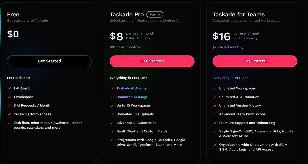 Pricing screenshot