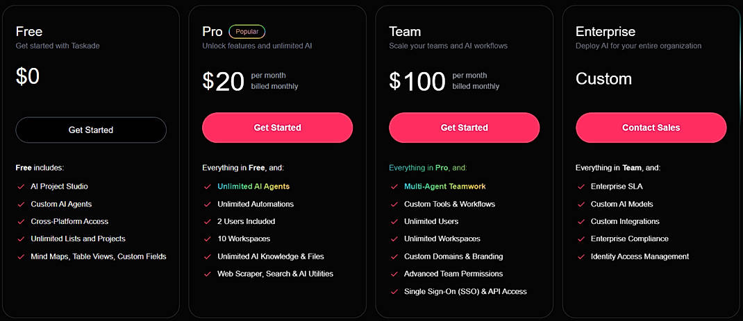 Pricing screenshot