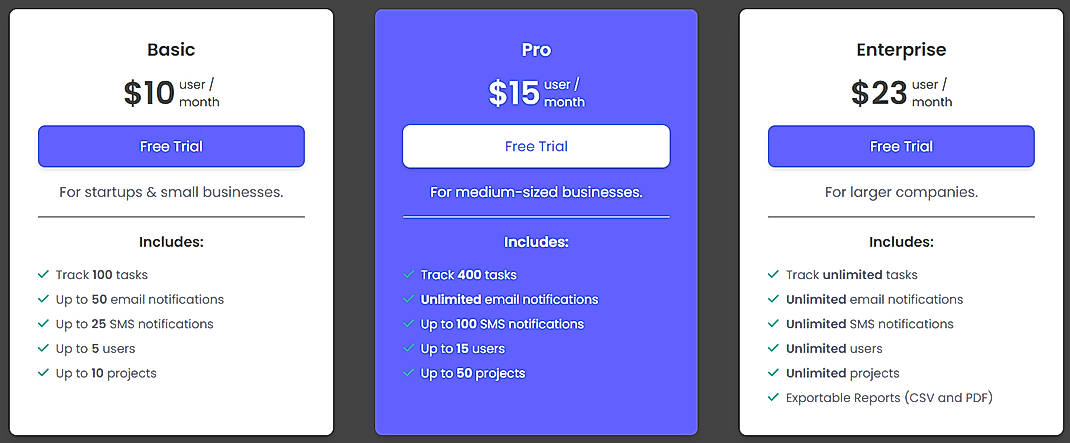 Pricing screenshot