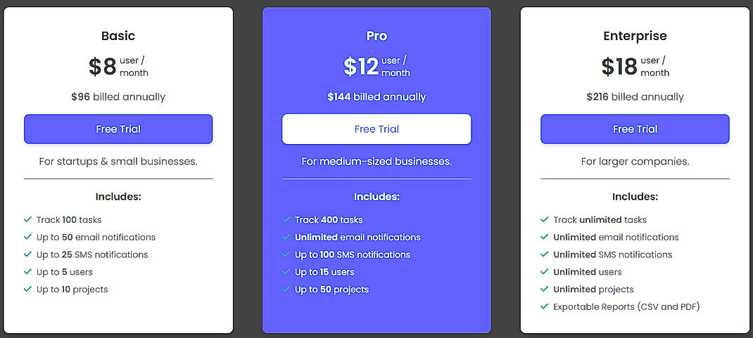Pricing screenshot