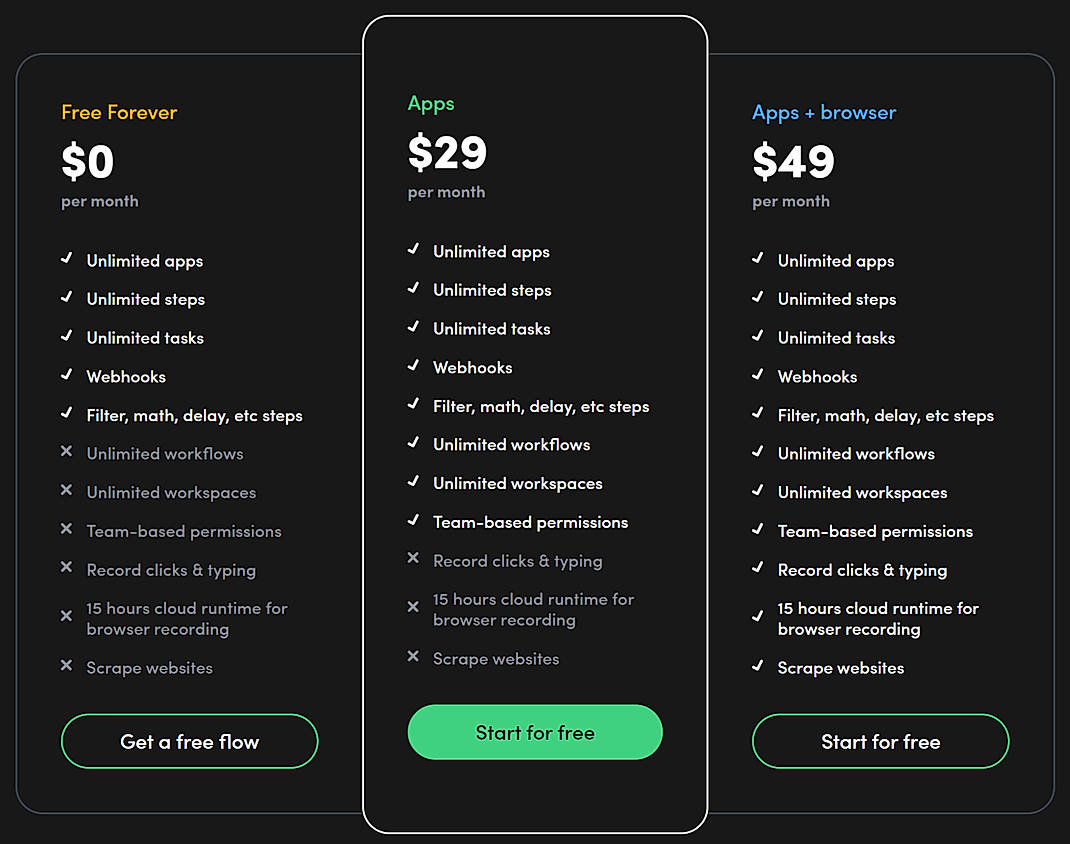 Pricing screenshot