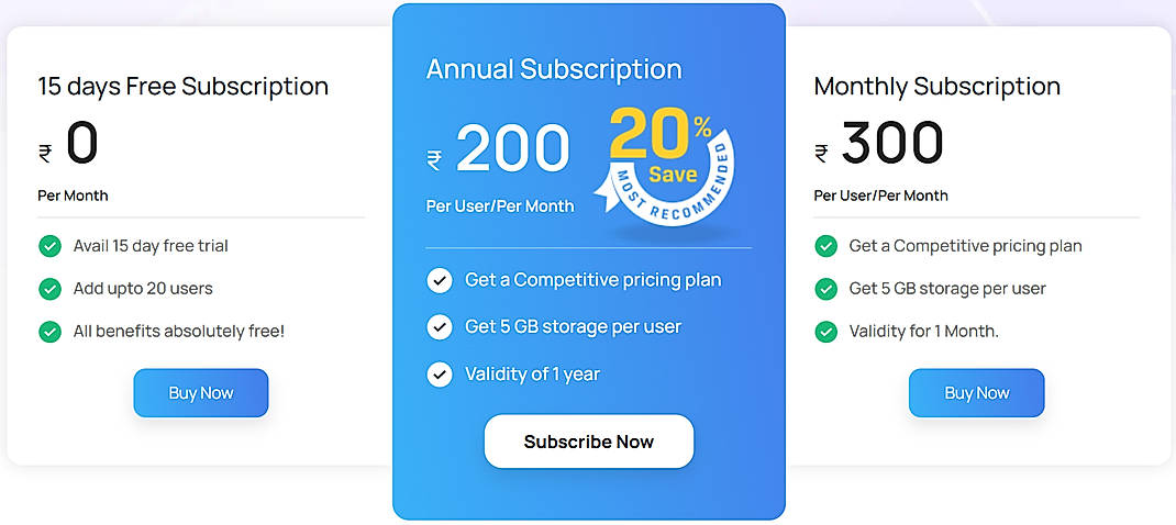 Pricing screenshot