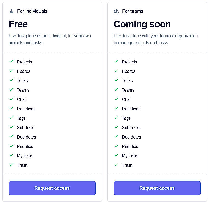 Pricing screenshot