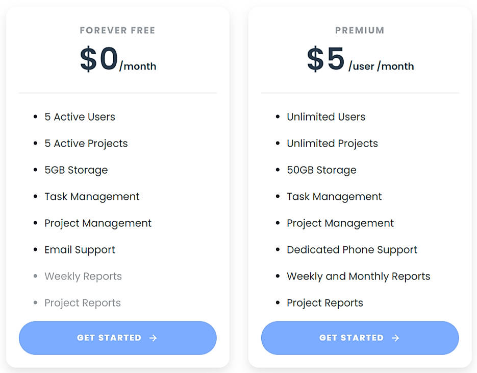 Pricing screenshot