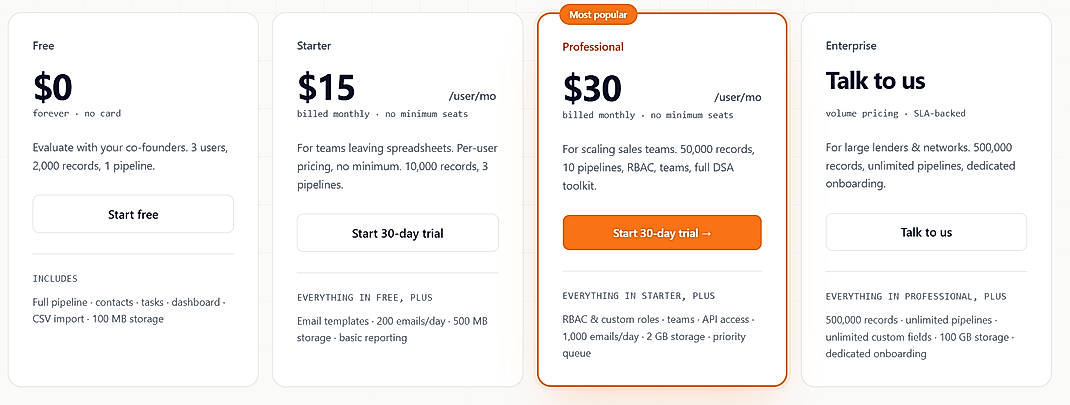 Pricing screenshot