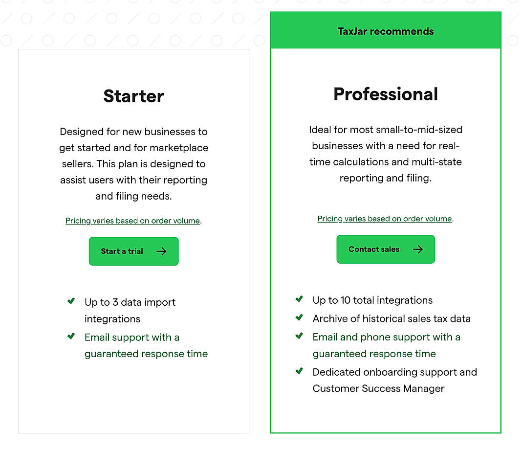 Pricing screenshot