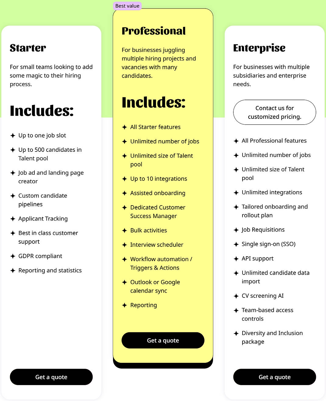 Pricing screenshot
