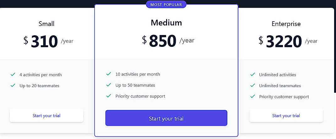 Pricing screenshot