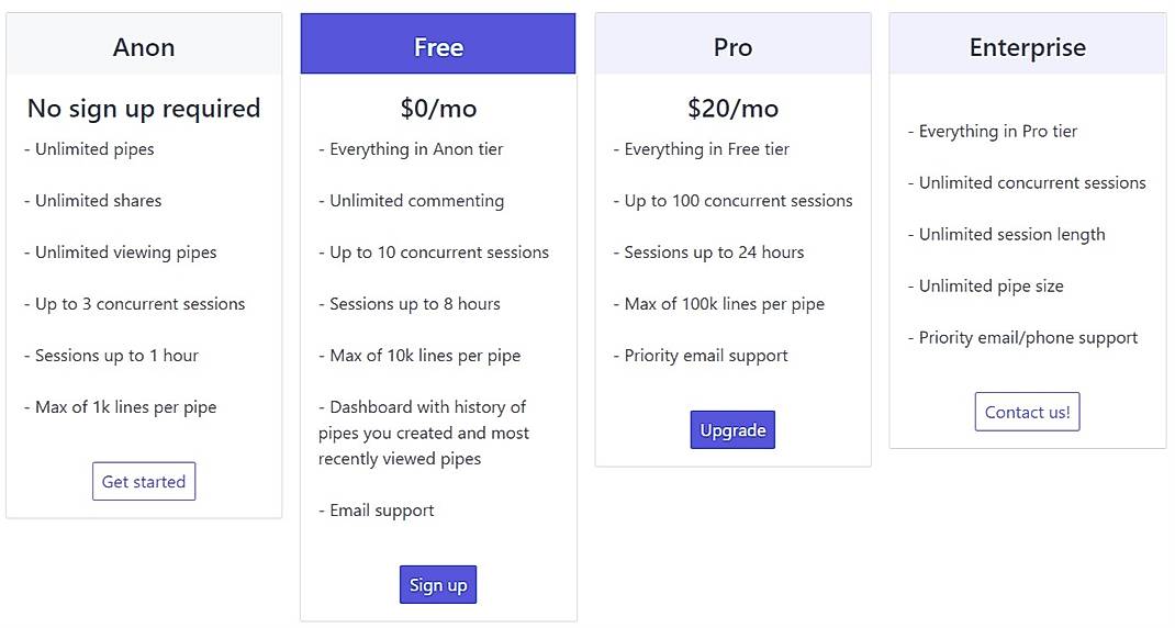 Pricing screenshot