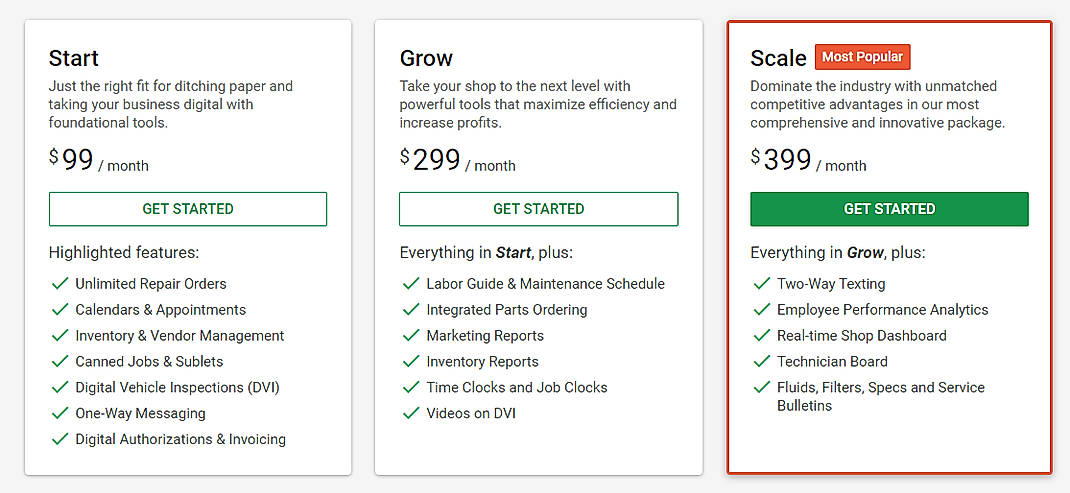 Pricing screenshot