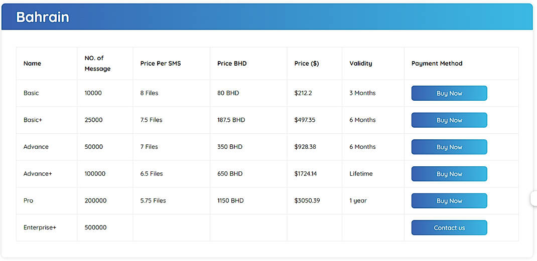 Pricing screenshot