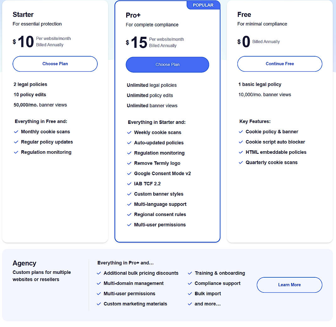 Pricing screenshot