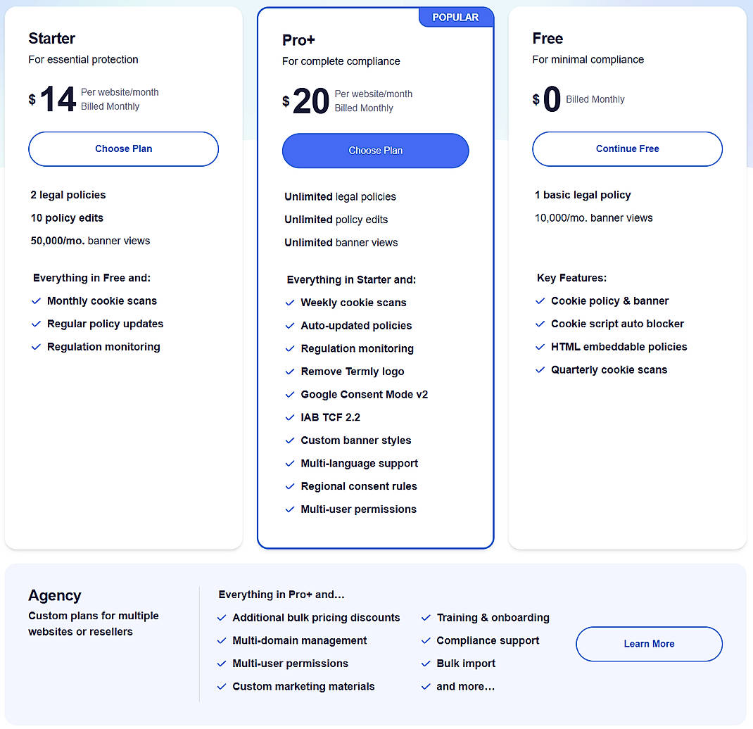 Pricing screenshot