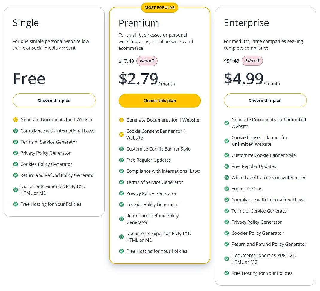 Pricing screenshot