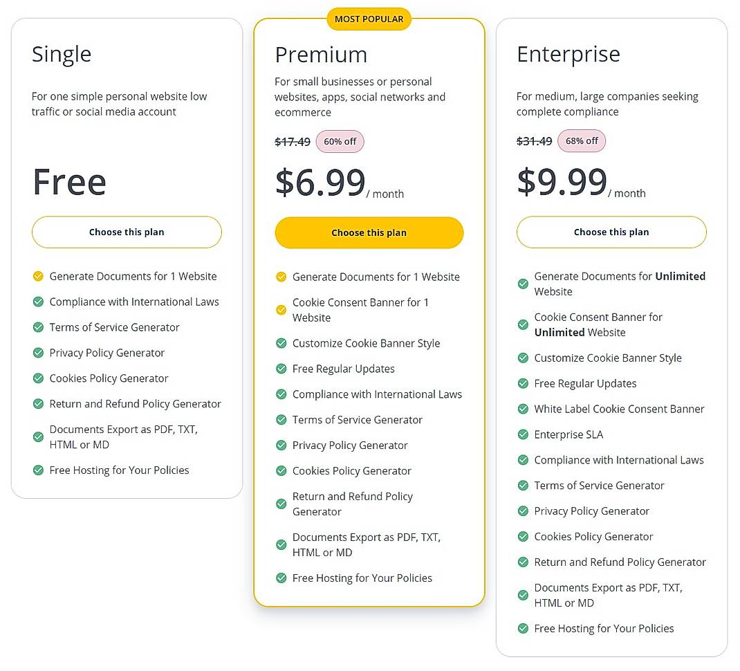 Pricing screenshot