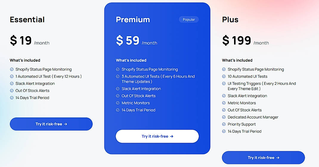 Pricing screenshot