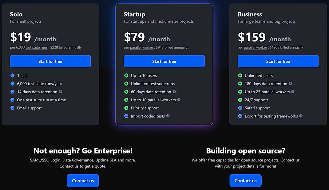 Pricing screenshot