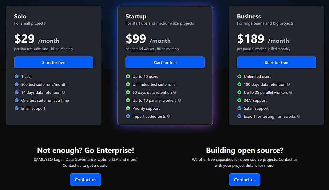 Pricing screenshot