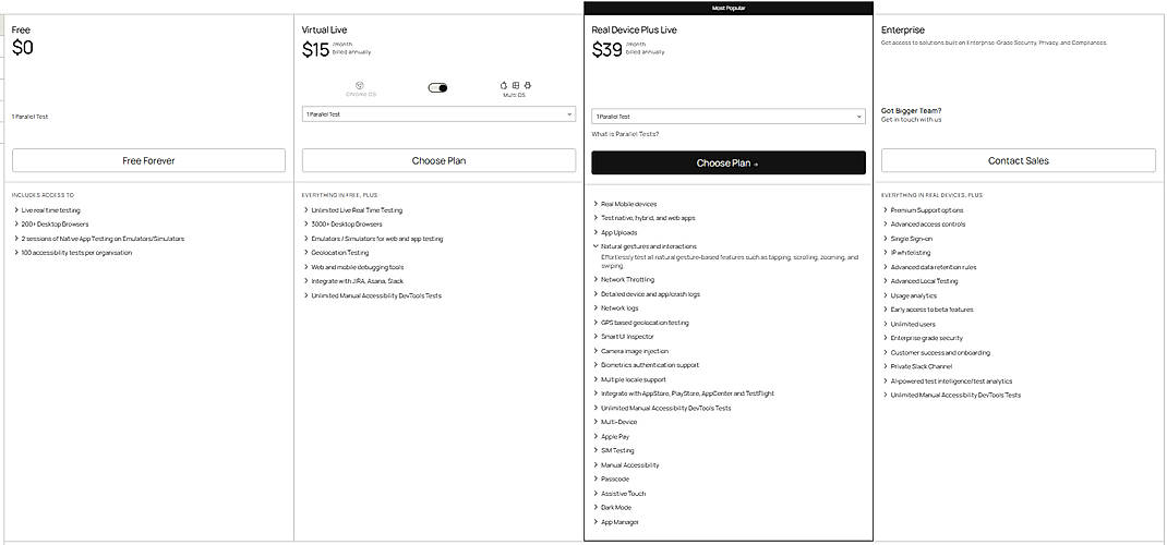 Pricing screenshot