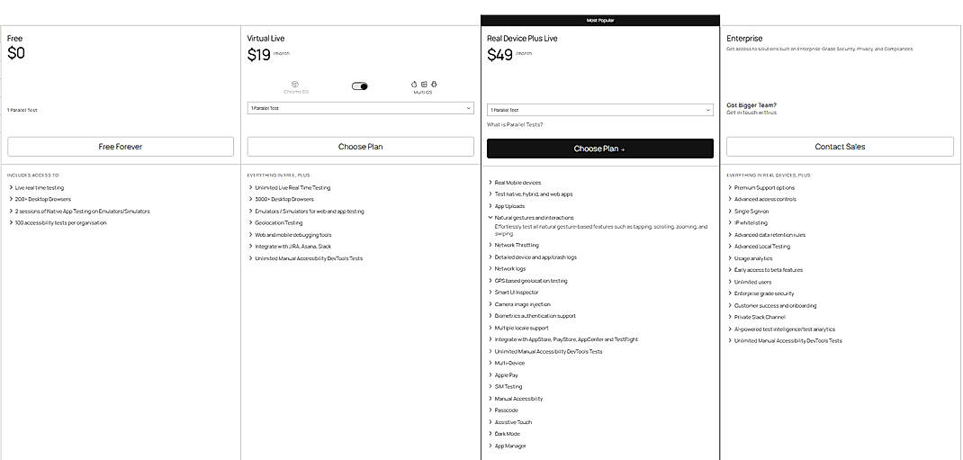 Pricing screenshot