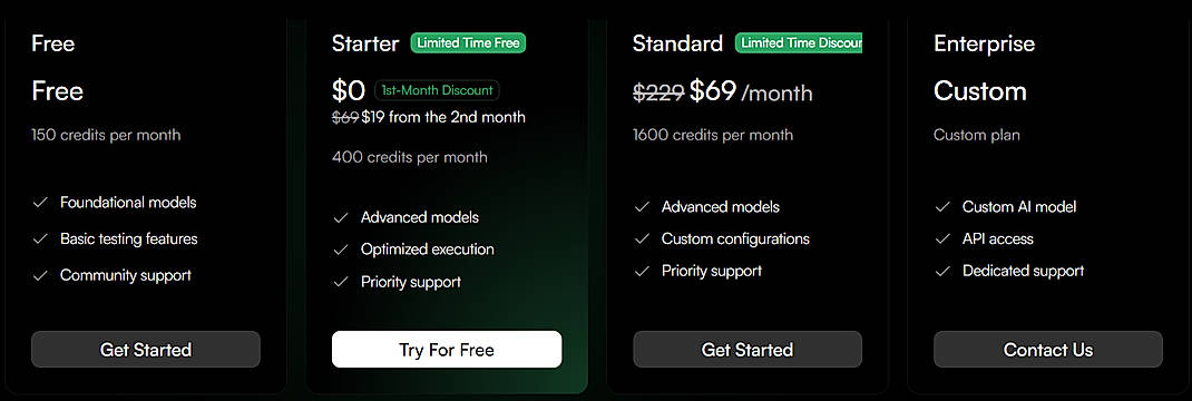 Pricing screenshot