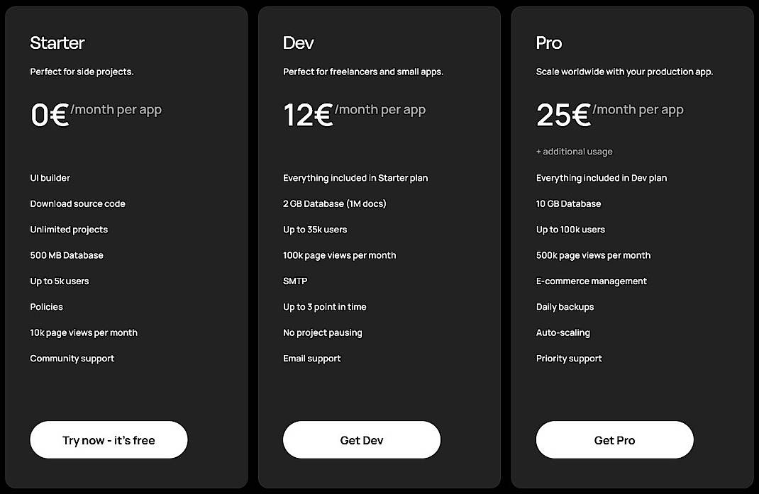 Pricing screenshot