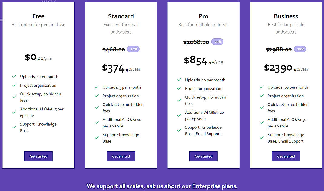 Pricing screenshot