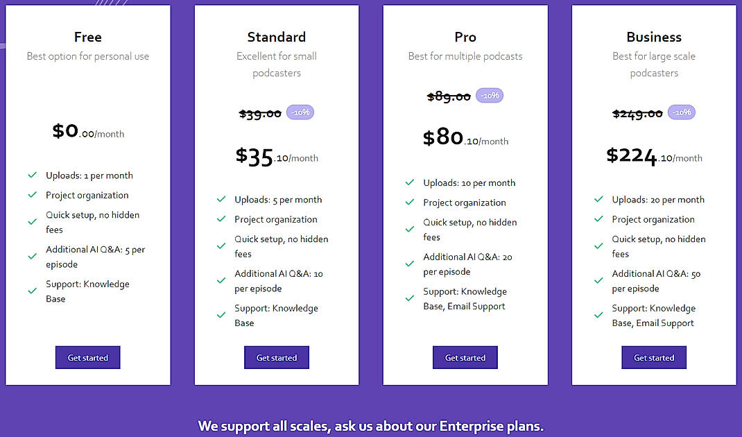 Pricing screenshot
