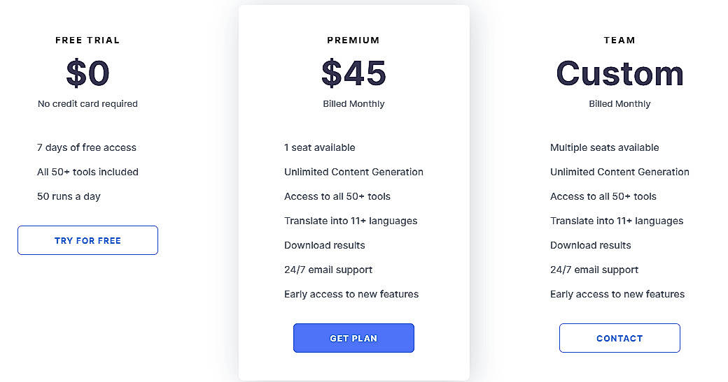Pricing screenshot