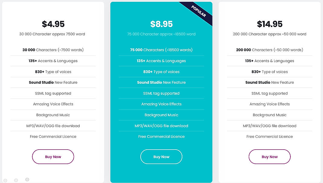 Pricing screenshot