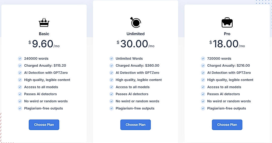 Pricing screenshot