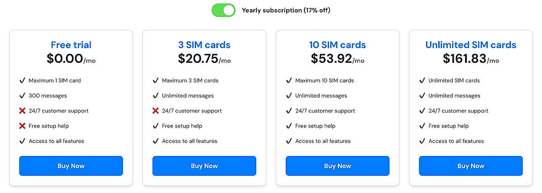 Pricing screenshot
