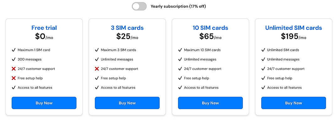 Pricing screenshot