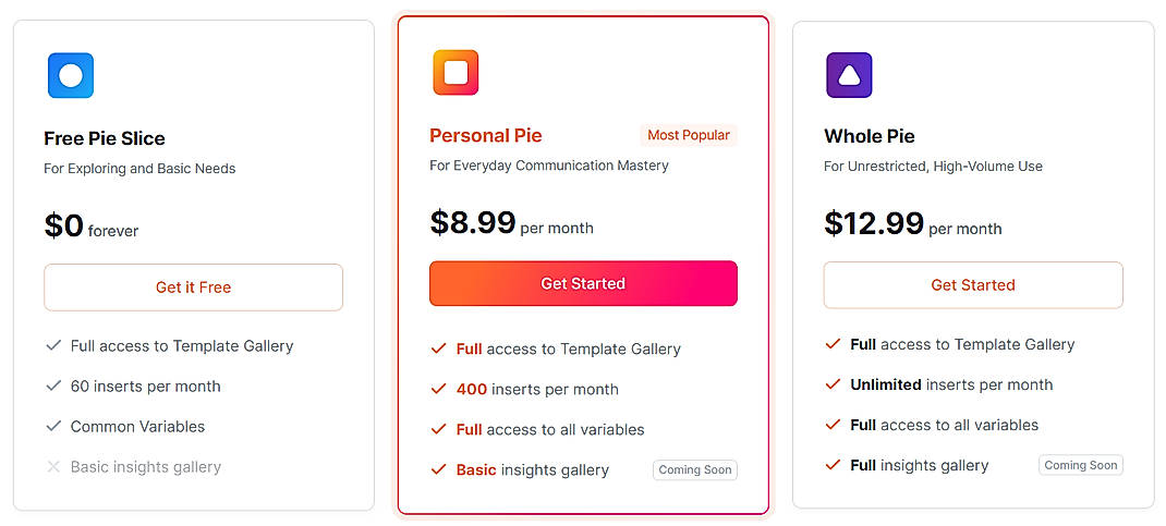 Pricing screenshot