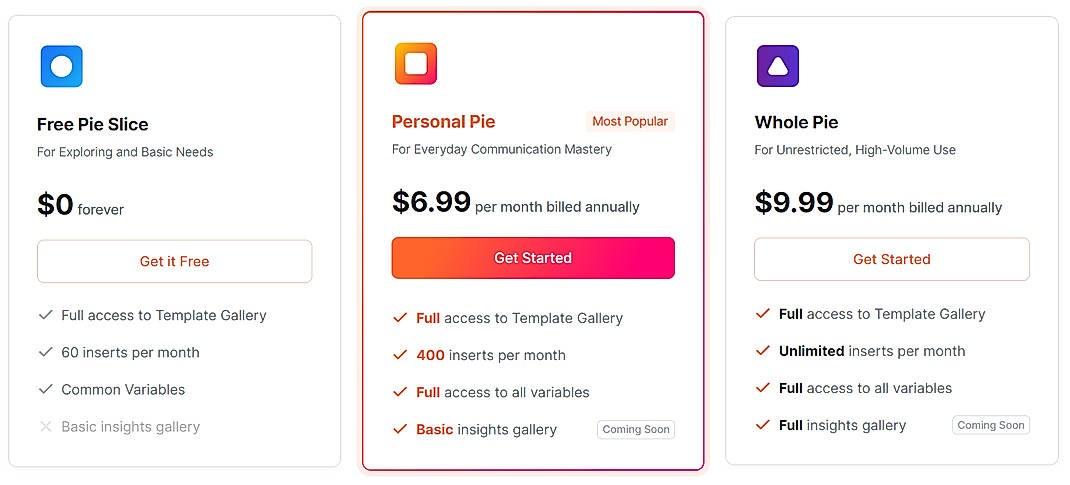 Pricing screenshot