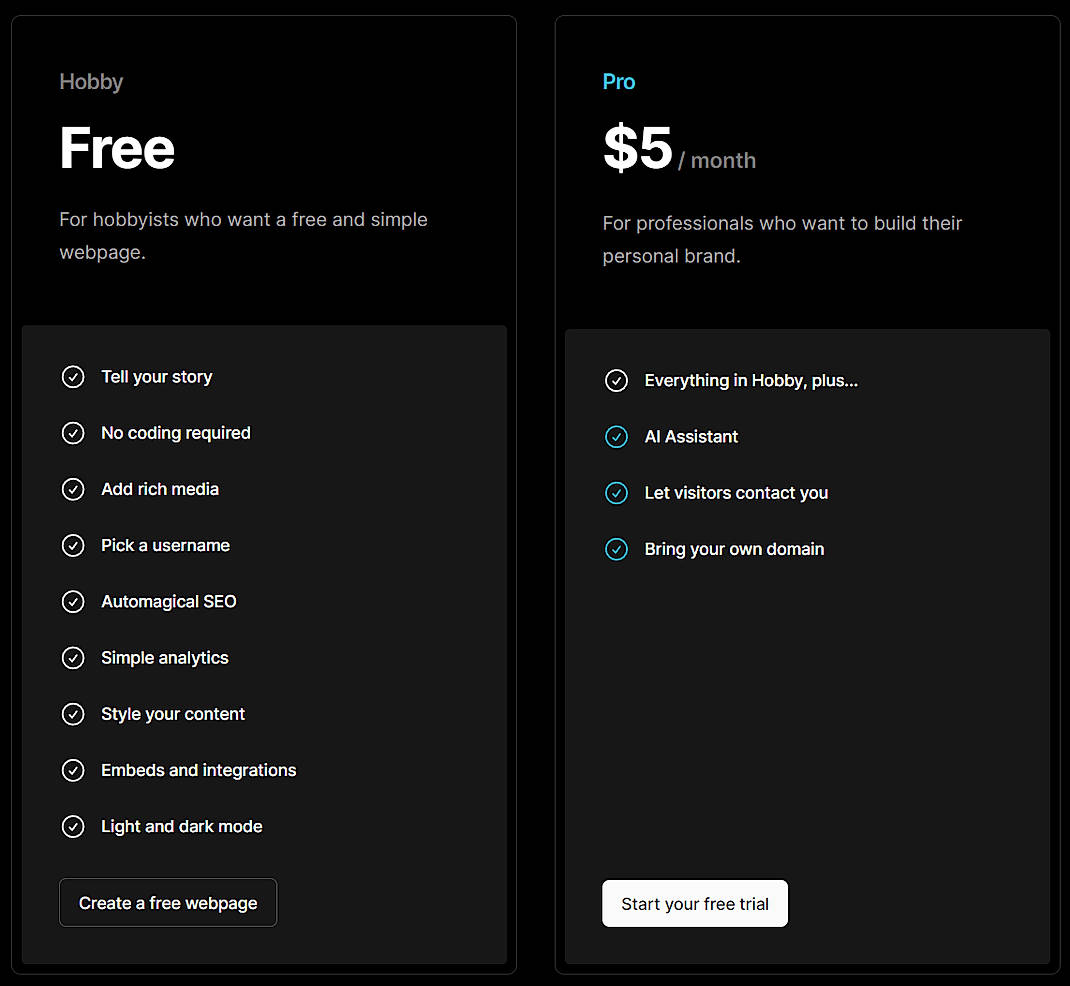 Pricing screenshot
