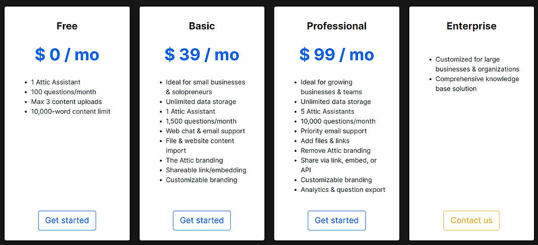 Pricing screenshot