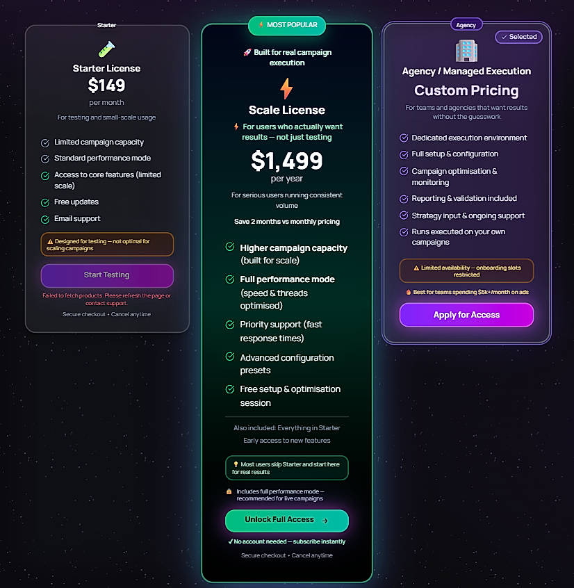 Pricing screenshot